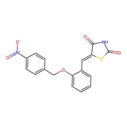 (Z)-5-(2-((4-nitrobenzyl)oxy)benzylidene)thiazolidine-2,4-dione structure