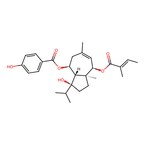 Benzoic acid, 4-hydroxy-, 1,2,3,3a,4,5,8,8a-octahydro-3-hydroxy-6,8a-dimethyl-3-(1-methylethyl)-8-((2-methyl-1-oxo-2-butenyl)oxy)-4-azulenyl ester, (3S-(3alpha,3abeta,4beta,8beta(Z),8aalpha))- structure