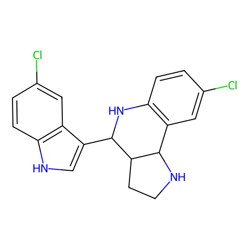 8-chloro-4-(5-chloro-1H-indol-3-yl)-2,3,3a,4,5,9b-hexahydro-1H-pyrrolo[3,2-c]quinoline structure
