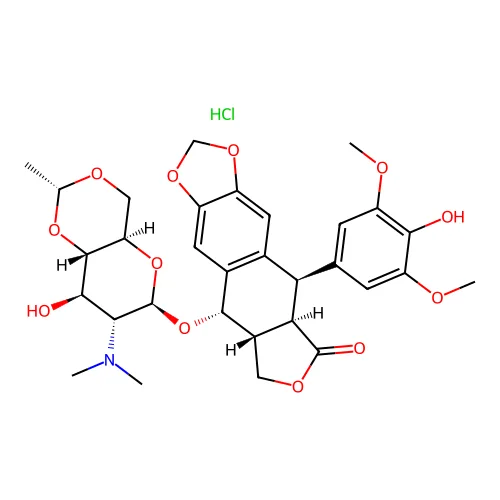 (5S,5aR,8aR,9R)-5-[[(2R,4aR,6R,7R,8R,8aS)-7-(二甲氨基)-8-羟基-2-甲基-4,4a,6,7,8,8a-六氢吡喃并[3,2-d][1,3]二噁英-6-基]氧代]-9-(4-羟基-3,5-二甲氧基苯基)-5a,6,8a,9-四氢-5H-[2]苯并呋喃并[6,5-f][1,3]苯并二氧戊环-8-酮;氢氯化物 structure