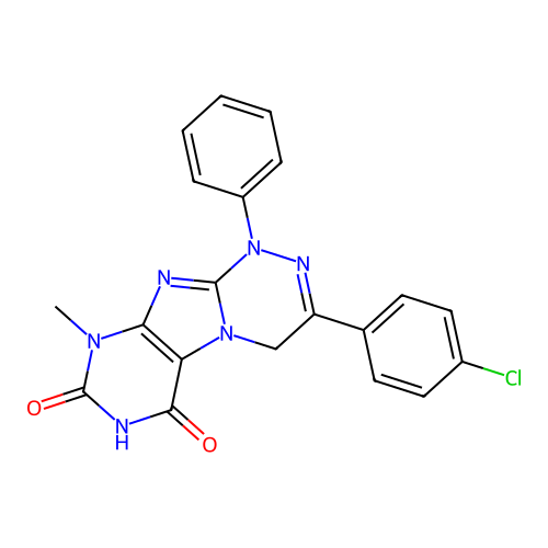 3-(4-chlorophenyl)-9-methyl-1-phenyl-7,9-dihydro-[1,2,4]triazino[3,4-f]purine-6,8(1H,4H)-dione structure