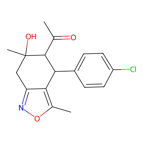 1-[4-(4-chlorophenyl)-6-hydroxy-3,6-dimethyl-5,7-dihydro-4H-2,1-benzoxazol-5-yl]ethanone structure
