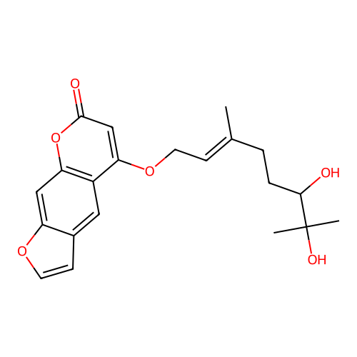 5-[(E)-6,7-dihydroxy-3,7-dimethyloct-2-enoxy]furo[3,2-g]chromen-7-one structure