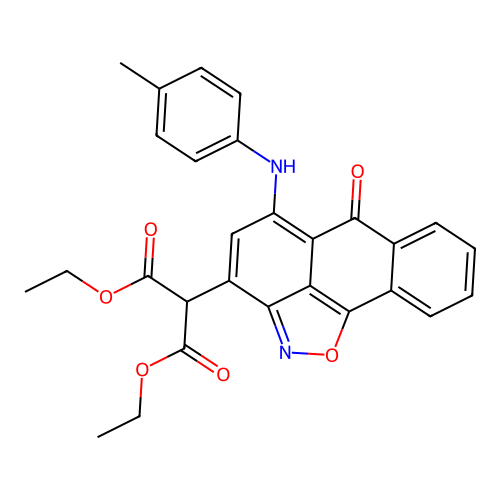diethyl 2-(6-oxo-5-(p-tolylamino)-6H-anthra[1,9-cd]isoxazol-3-yl)malonate structure
