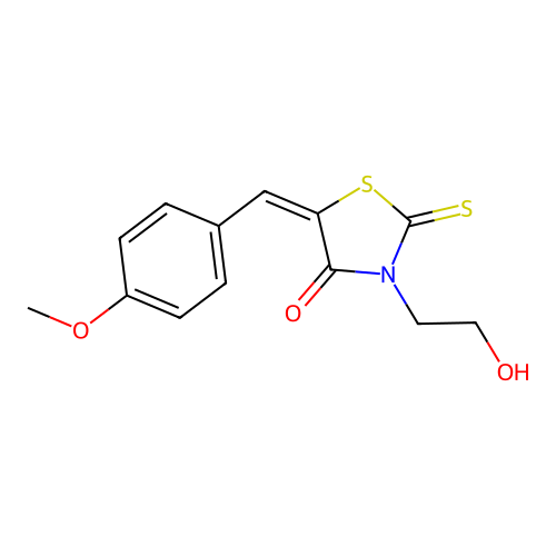 (5E)-3-(2-hydroxyethyl)-5-(4-methoxybenzylidene)-2-thioxo-1,3-thiazolidin-4-one structure
