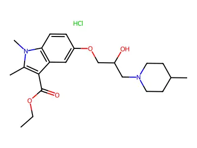 ethyl 5-[2-hydroxy-3-(4-methylpiperidin-1-yl)propoxy]-1,2-dimethyl-1H-indole-3-carboxylate hydrochloride structure