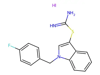 ({1-[(4-fluorophenyl)methyl]-1H-indol-3-yl}sulfanyl)methanimidamide hydroiodide structure