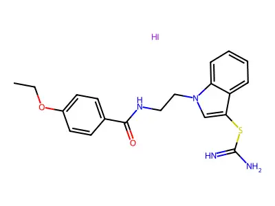 1-(2-(4-ethoxybenzamido)ethyl)-1H-indol-3-yl carbamimidothioate hydroiodide structure