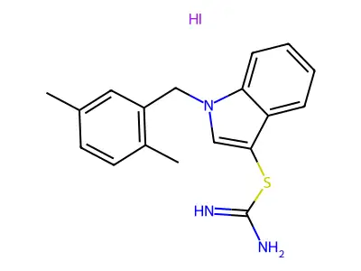 1-(2,5-dimethylbenzyl)-1H-indol-3-yl carbamimidothioate hydroiodide structure