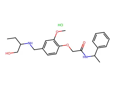 2-[4-[(1-hydroxybutan-2-ylamino)methyl]-2-methoxyphenoxy]-N-(1-phenylethyl)acetamide;hydrochloride structure
