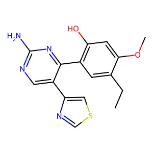 2-(2-Amino-5-(thiazol-4-yl)pyrimidin-4-yl)-4-ethyl-5-methoxyphenol structure