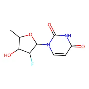 1-(2,5-Dideoxy-2-fluoro-beta-D-arabinofuranosyl)uracil structure