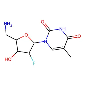 1-(5-amino-2,5-dideoxy-2-fluoro-beta-D-arabinofuranosyl)thymine structure