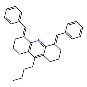 Acridine, 9-butyl-1,2,3,4,5,6,7,8-octahydro-4,5-bis(phenylmethylene)- structure