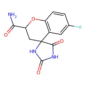 6-氟-2',5'-二氧代-2,3-二氢螺[色烯-4,4'-咪唑烷]-2-甲酰胺 structure