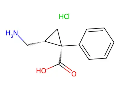 2-(Aminomethyl)-1-phenylcyclopropane-1-carboxylic acid--hydrogen chloride (1/1) structure