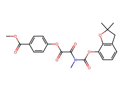 Benzoic acid, 4-((((((2,3-dihydro-2,2-dimethyl-7-benzofuranyl)oxy)carbonyl)methylamino)oxoacetyl)oxy)-, methyl ester structure