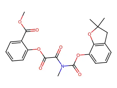 Benzoic acid, 2-((((((2,3-dihydro-2,2-dimethyl-7-benzofuranyl)oxy)carbonyl)methylamino)oxoacetyl)oxy)-, methyl ester structure