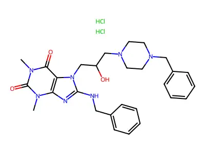 8-(Benzylamino)-7-(2-hydroxy-3-(4-benzyl-1-piperazinyl)propyl)theophylline dihydrochloride structure