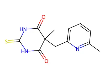 5-Methyl-5-((6-methyl-2-pyridyl)methyl)-2-thiobarbituric acid structure
