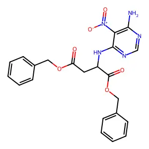 Dibenzyl 2-[(6-amino-5-nitropyrimidin-4-yl)amino]butanedioate structure