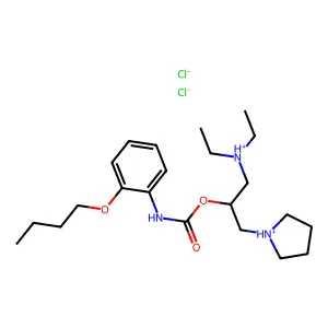 1-[2-{[(2-butoxyphenyl)carbamoyl]oxy}-3-(diethylammonio)propyl]pyrrolidinium dichloride structure