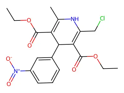 2-Chloromethyl-3,5-dicarboethoxy-4-(m-nitrophenyl)-6-methyl-1,4-dihydropyridine structure