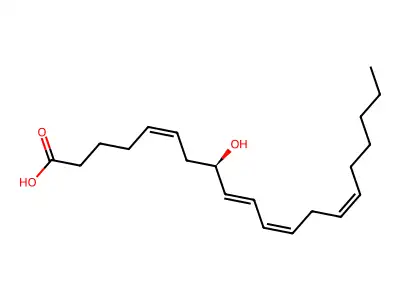 (8R)-8-hydroxyicosa-5,9,11,14-tetraenoic acid structure
