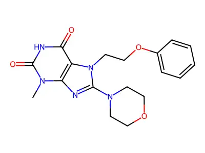 1H-Purine-2,6-dione, 3,7-dihydro-3-methyl-8-(4-morpholinyl)-7-(2-phenoxyethyl)- structure
