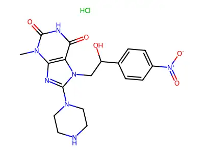7-(beta-Hydroxy-p-nitrophenethyl)-8-(1-piperazinyl)-3-methylxanthine monohydrochloride structure