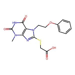 2-[3-methyl-2,6-dioxo-7-(2-phenoxyethyl)purin-8-yl]sulfanylacetic Acid structure
