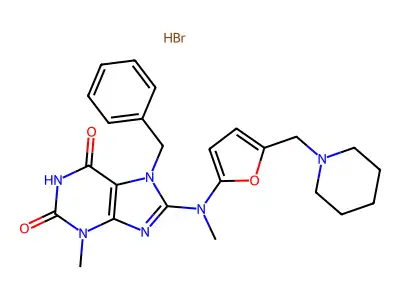7-Benzyl-8-(methyl(5-(piperidinomethyl)-2-furyl)amino)-3-methylxanthine monohydrobromide structure