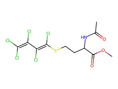 Methyl 2-acetamido-4-(1,2,3,4,4-pentachlorobuta-1,3-dienylsulfanyl)butanoate structure