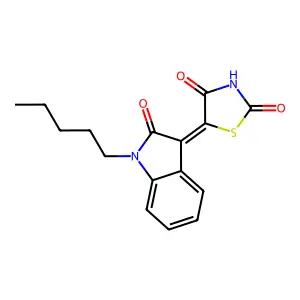 (5Z)-5-(2-oxo-1-pentyl-1,2-dihydro-3H-indol-3-ylidene)-1,3-thiazolidine-2,4-dione structure