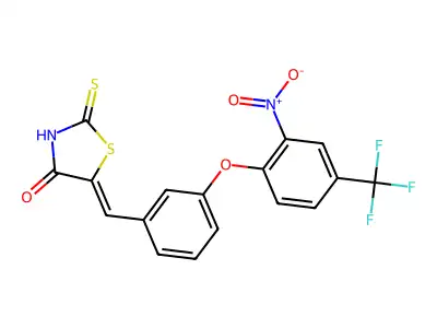 5-((Z)-{3-[2-nitro-4-(trifluoromethyl)phenoxy]phenyl}methylidene)-2-thioxo-1,3-thiazolan-4-one structure