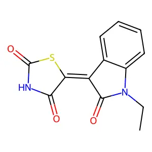 (5Z)-5-(1-ethyl-2-oxo-1,2-dihydro-3H-indol-3-ylidene)-1,3-thiazolidine-2,4-dione structure
