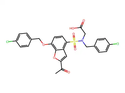 Glycine, N-((2-acetyl-7-((4-chlorophenyl)methoxy)-4-benzofuranyl)sulfonyl)-N-((4-chlorophenyl)methyl)- structure