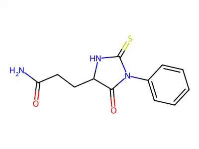 4-Imidazolidinepropanamide, 5-oxo-1-phenyl-2-thioxo-, (S)- structure
