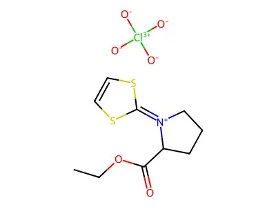 Pyrrolidinium, 1-(1,3-dithiol-2-ylidene)-2-(ethoxycarbonyl)-, perchlorate structure