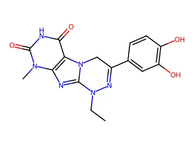 (1,2,4)Triazino(3,4-f)purine-6,8(7H,9H)-dione, 3-(3,4-dihydroxyphenyl)-1-ethyl-1,4-dihydro-9-methyl- structure
