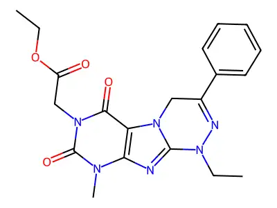 (1,2,4)Triazino(3,4-f)purine-7(4H)-acetic acid, 1-ethyl-1,6,8,9-tetrahydro-9-methyl-6,8-dioxo-3-phenyl-, ethyl ester structure