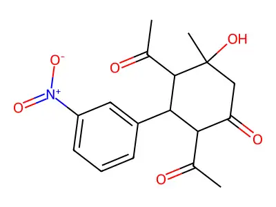 2,4-Diacetyl-5-hydroxy-5-methyl-3-(3-nitrophenyl)cyclohexan-1-one structure