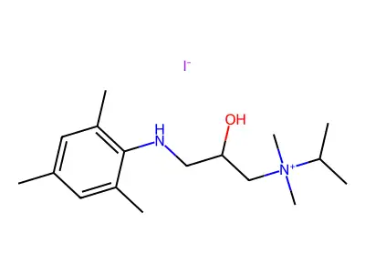 1-Propanaminium, 2-hydroxy-N,N-dimethyl-N-(1-methylethyl)-3-((2,4,6-trimethylphenyl)amino)-, iodide, (+-)- structure