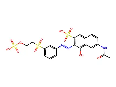 6-Acetamido-4-hydroxy-3-({3-[2-(sulfooxy)ethanesulfonyl]phenyl}diazenyl)naphthalene-2-sulfonic acid structure