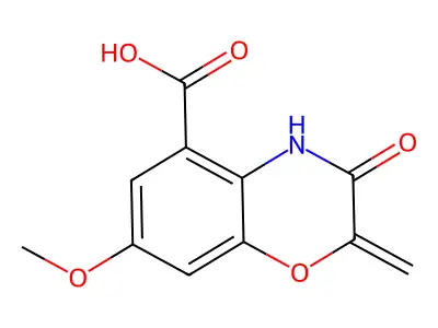 3,4-dihydro-7-methoxy-2-methylene-3-oxo-2H-1,4-benzoxazine-5-carboxylic acid structure