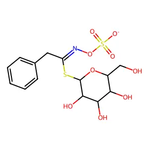 1-S-[2-phenyl-N-(sulfonatooxy)ethanimidoyl]-1-thio-beta-D-glucopyranose structure