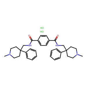 Terephthalamide, N,N'-bis(1-methyl-4-phenyl-4-piperidylmethyl)-, dihydrochloride structure