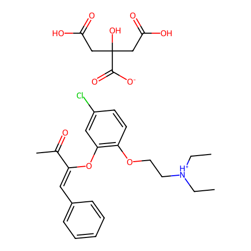 (Z)-3-(5-Chloro-2-(2-(diethylamino)ethoxy)phenoxy)-4-phenyl-3-buten-2-one citrate (1:1) structure