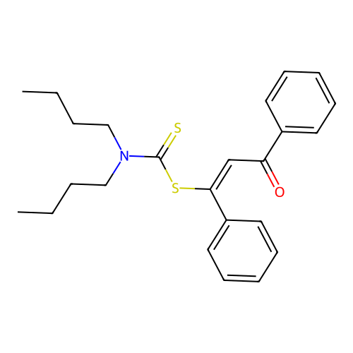 Carbamodithioic acid, dibutyl-, 3-oxo-1,3-diphenyl-1-propenyl ester structure