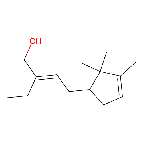 2-Ethyl-4-(2,2,3-trimethylcyclopent-3-en-1-yl)but-2-en-1-ol, (E)- structure